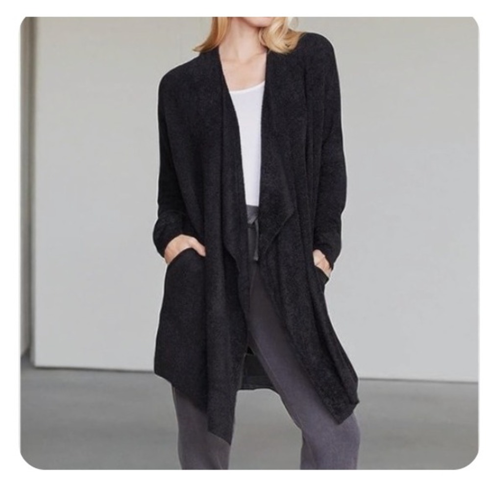 Barefoot Dreams Bamboo Chic‎ Lite Cardigan Black Wrap Open Front S/M Clean!